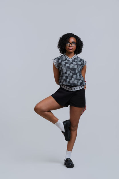 Grey / Black CHECK Tank Top