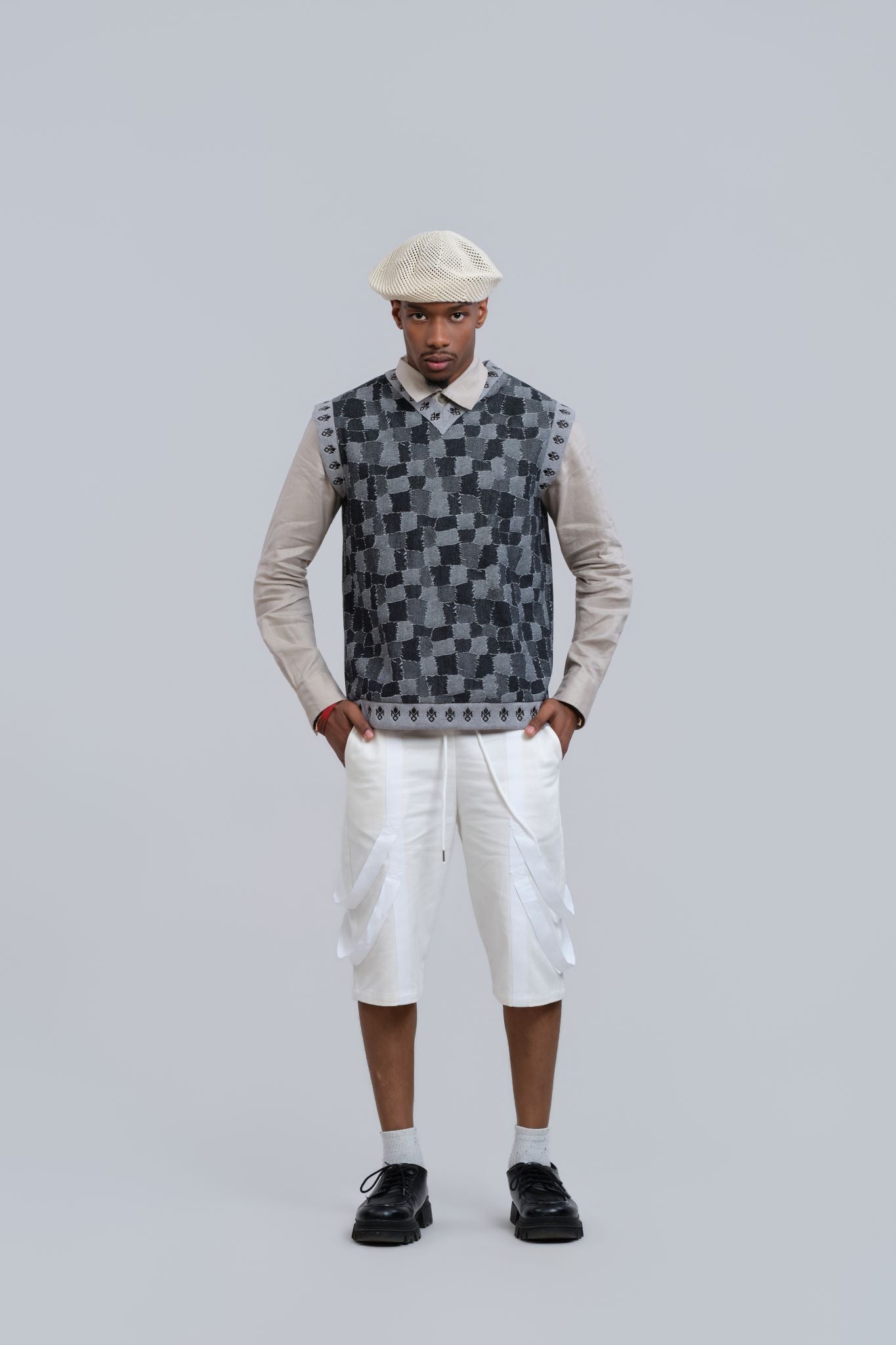 Grey / Black CHECK Tank Top