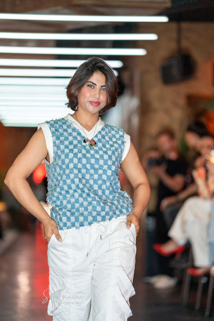 Camiseta sin mangas CHECK Denim Azul